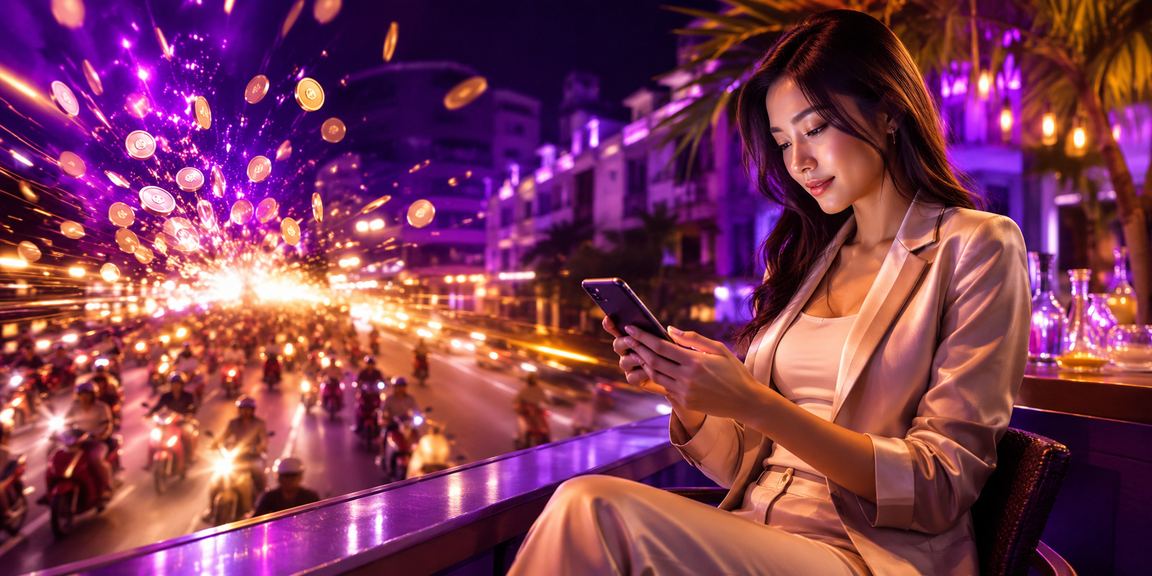Người chơi trải nghiệm casino di động trong ánh đèn neon tại Hà Nội